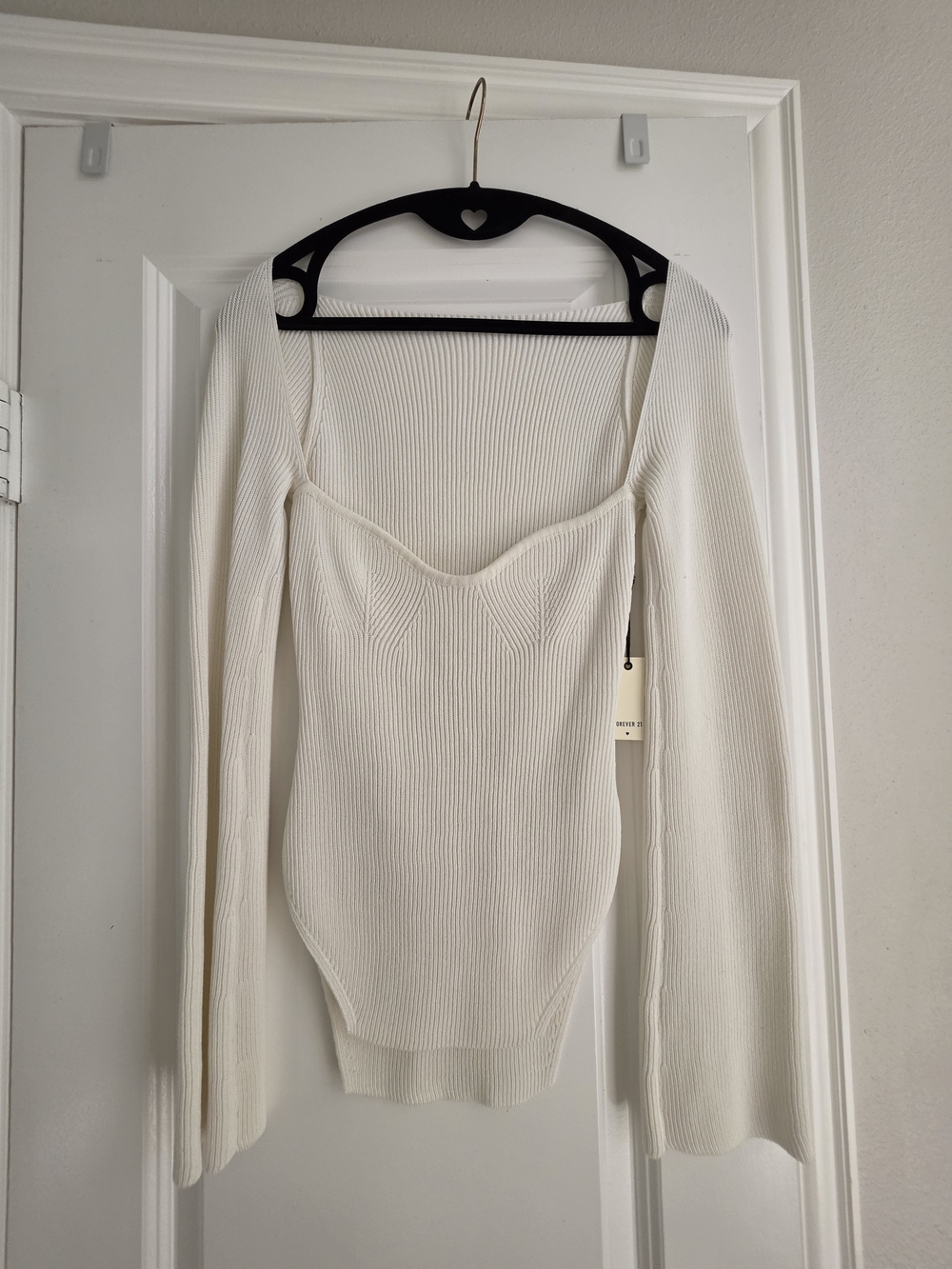 Cream Ribbed Long-Sleeve Sweater